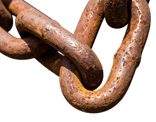 Close up of weathered metal chain links with rusty brown texture