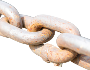 Close up view of a weathered metal chain with rusty details industrial style