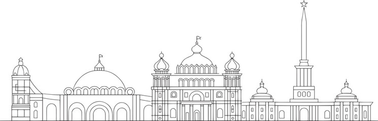 Fototapeta premium Detailed Cityscape Outline Vector Illustration of Saint Petersburg Skyline with Dome Design