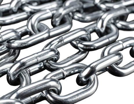 Close up view of interlocking metal chains against a dark surface