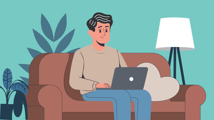 Man working on laptop at home