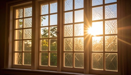 Sunlight Through Ornate Window With Trees