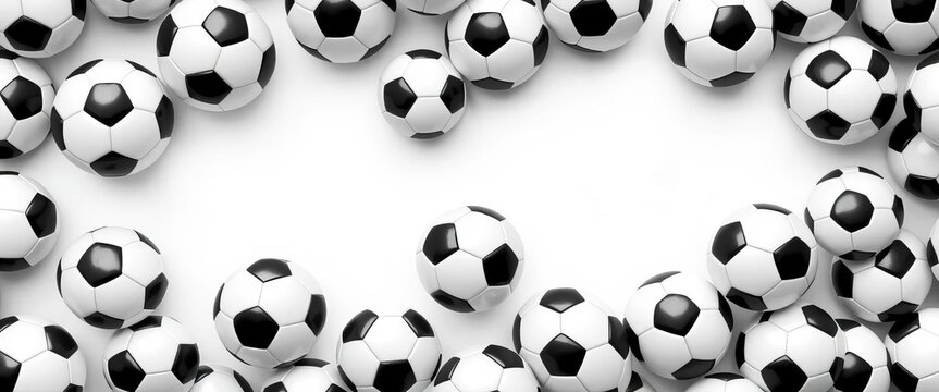 Seamless pattern of black and white soccer balls on a white background, endless, repeat pattern