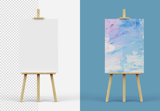 Easel Canvas Picture Frame Signboard Mockup Isolated