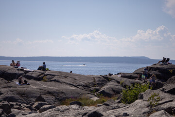 Summer scenery from Alno Sundsvall Sweden showing the island's nature coastline and traditional...