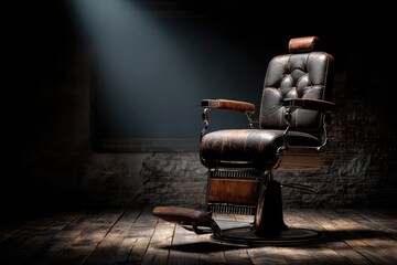 Vintage barber chair in a dimly lit room with dramatic light