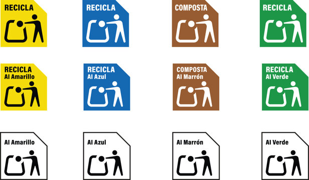 S&iacute;mbolo de reciclaje Multi Material Espa&ntilde;a. Recycling Symbol. Packaging waste sorting information. Recycling symbol Compost Spain