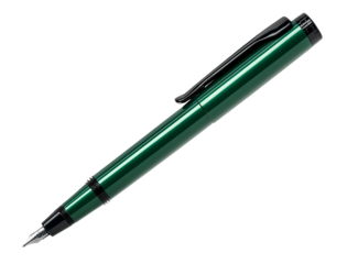A green pen with black accents, designed for hand drawing or writing. 