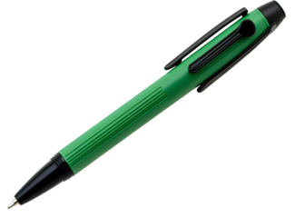 A green pen with black accents, designed for hand drawing or writing.