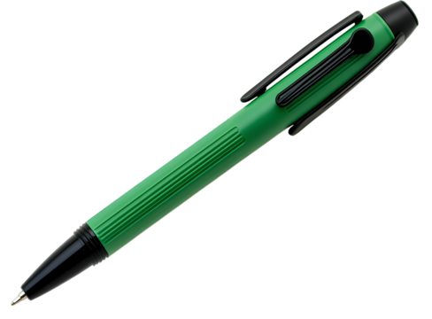 A green pen with black accents, designed for hand drawing or writing.