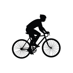 Naklejka premium Silhouette of a cyclist riding a bicycle, isolated on white background, representing the sport, fitness, and healthy lifestyle associated with cycling activity