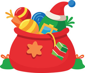 Festive Santa Bag Overflowing with Toys.