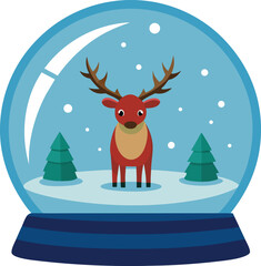 Festive Snow Globe Reindeer Winter Decoration Art.