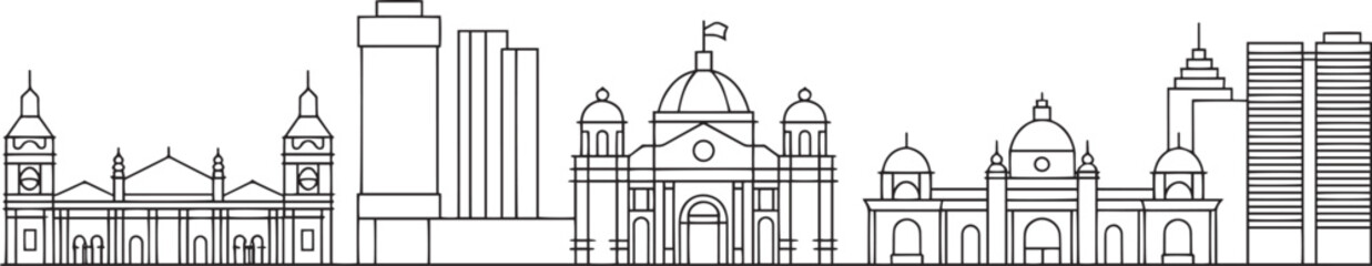 Detailed Line Art Skyline of Minsk Belarus with Iconic Landmarks and Architectural Details Depicted