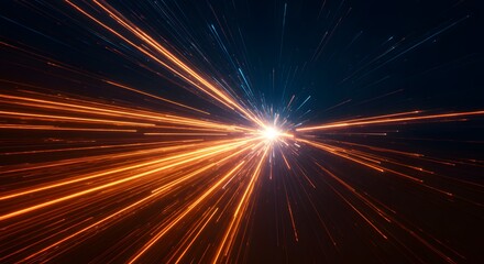 Naklejka premium Beams of orange and blue light emanating from a bright central point on a dark background
