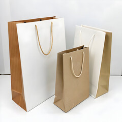Paper Shopping Bags Standing on White Background