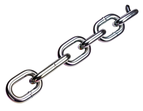 Isolated metallic chain links strength and connection against white background