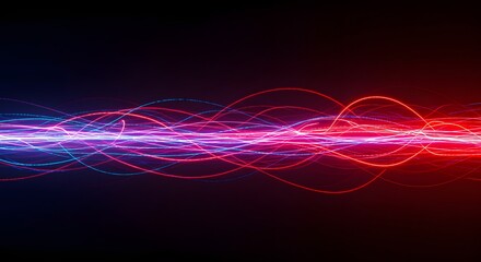 Red and blue light trails streak across a dark background