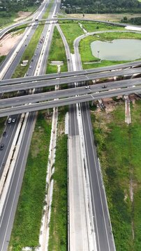 Vertical video aerial view bridge intersection between the highway numbers 290 and 304 Nakhon Ratchasima