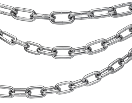 Metallic chains displayed against white background for design and commercial use