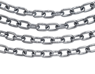 Metallic chains isolated on a white background industrial hardware concept