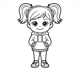 Black and White Chibi Girl Outline