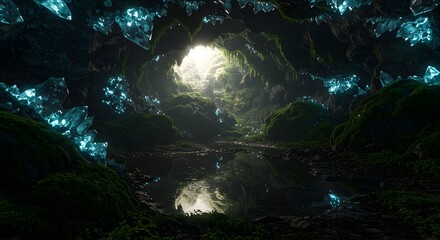 Glowing Diamond Inside Hidden Cave &ndash; Mysterious Underground Gem Scene