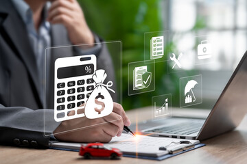 Insurance Policy Cost Estimation and Budget Management, Businessman Financial Planning for Premium...