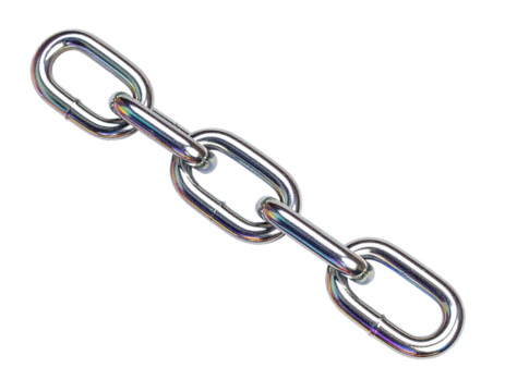 Shiny metal chain isolated against white background symbol of connection