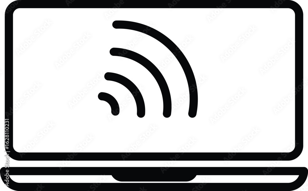 Poster laptop with wireless icon representing remote access, online connection or digital workspace with tr