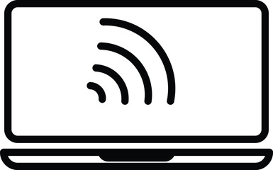 Laptop with wireless icon representing remote access, online connection or digital workspace with transparent background