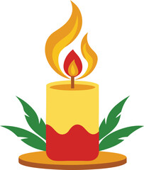 Golden Flame Burning Christmas Candle Illustration.