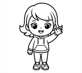 Chibi Girl with Gentle Smile Line Art