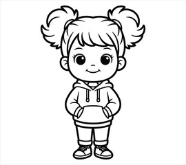 Chibi Girl with Messy Buns Coloring Page