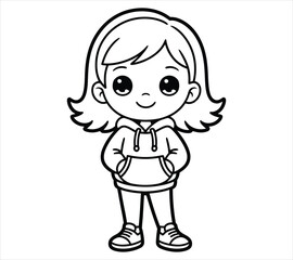 Cute Character in Hoodie Coloring Vector