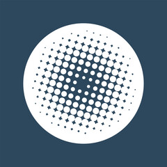Halftone design element, circular halftone dot pattern. Specks, vector circle gradient. Modern circle design in polygraphic style. Printing pattern.