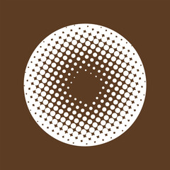 Halftone design element, circular halftone dot pattern. Specks, vector circle gradient. Modern circle design in polygraphic style. Printing pattern.