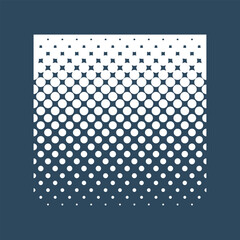 Halftone design element, rectangular halftone dot pattern. Specks, vector circle gradient. Modern design in polygraph style. Printing pattern.