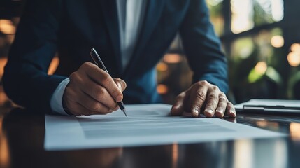 Businessman touching an approved document icon on digital documents for business project proposals approval and quality assurance