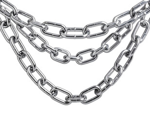 Obraz premium Three shiny metallic chains interlocking against a transparent background