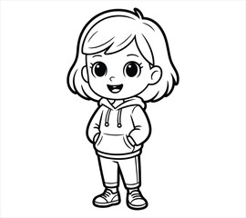 Side Ponytail Chibi Girl Line Art