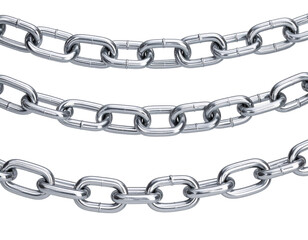 Obraz premium Three silver metal chains with links isolated on a transparent background