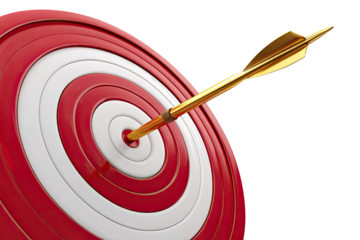 Gold arrow in the bullseye of a red and white target