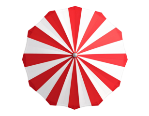 Top View of Red and White Beach Umbrella with Sunlight Highlights, transparent background