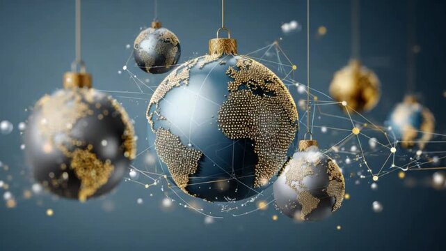 Christmas ornaments shaped like interconnected globes - Powered by Adobe
