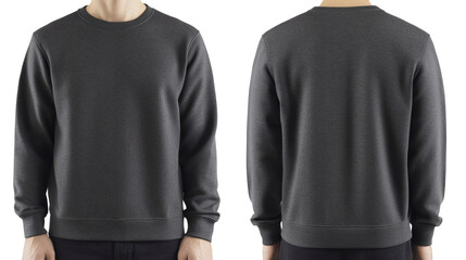 Man wearing a dark grey crew neck sweatshirt front and back view showcasing casual fashion and comfortable apparel for everyday wear