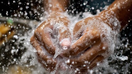 Fototapeta premium Hands washing with soap and water