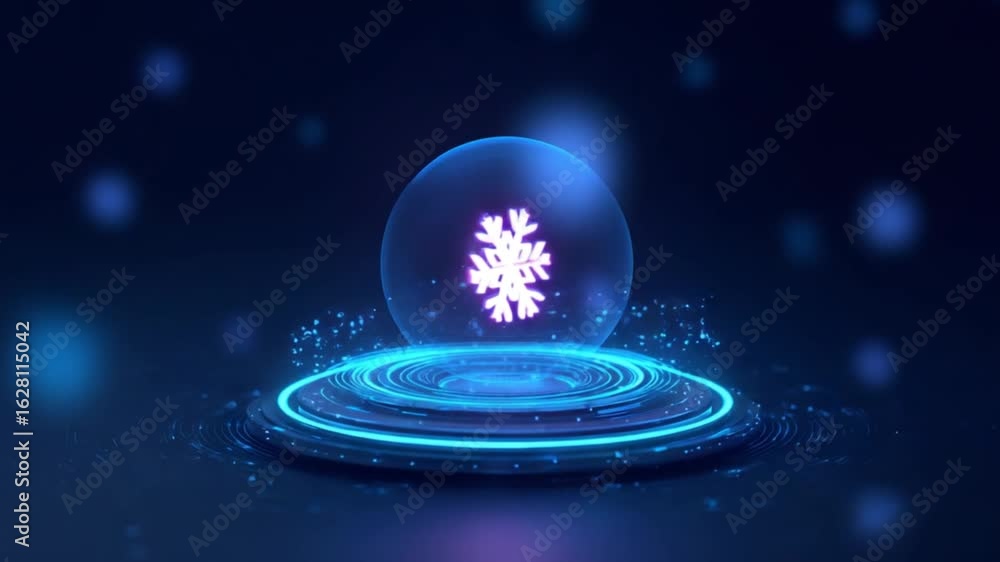 Poster abstract digital snowflake graphic on a glowing circular platform