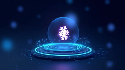 Abstract digital snowflake graphic on a glowing circular platform - Powered by Adobe