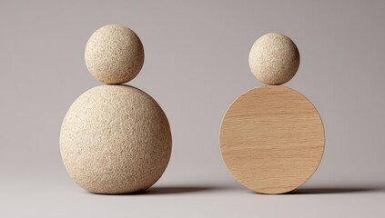 Abstract composition of stacked spheres and a circle.